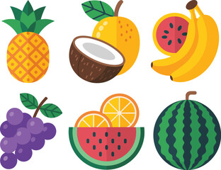 Vector illustration of a fresh set of drinks with cocktails juice fruit glasses ice and straws isolated on white background