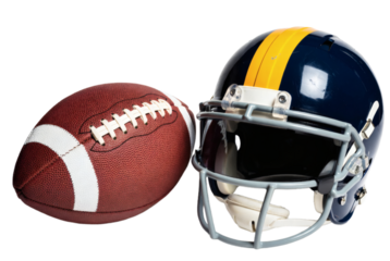 American football helmet and ball on white background