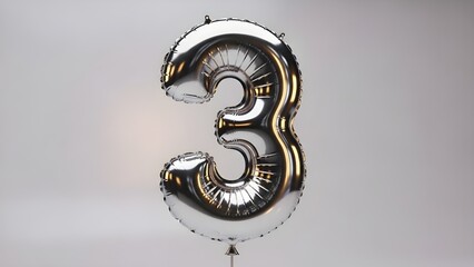 Metallic silver foil balloon number three for anniversary event