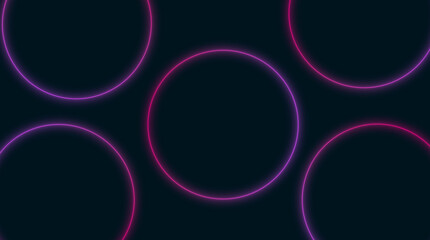 Futuristic seamless pattern of neon glowing circles with magenta and purple gradients on dark background, modern minimal abstract geometric design for digital art and backgrounds.