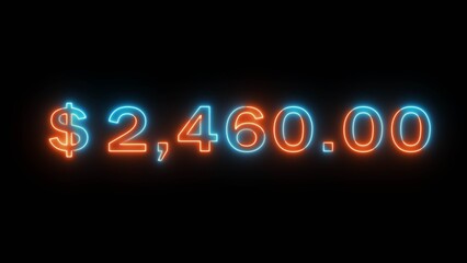 Neon business dollar illustration.  Counting money number.  Increase business counter dollar.