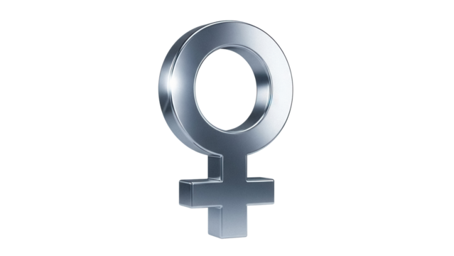 Silver female gender symbol PNG isolated on transparent background, woman sign for feminism and equality concepts