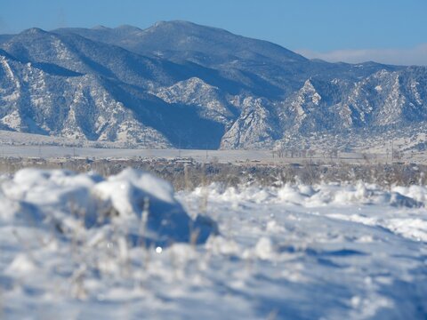 Fresh Snow Cover on Starr Peak and the Front Range Mountains Viewed from Louisville Trail in Early December, Colorado
