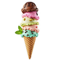 Tall stack of ice cream isolated on transparent background