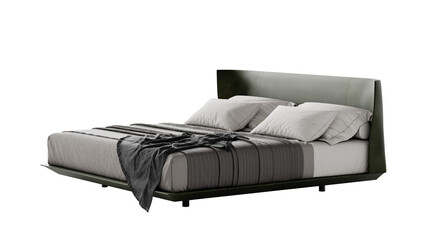 Fototapeta premium Contemporary bed with a blanket and pillows on a transparent background. 