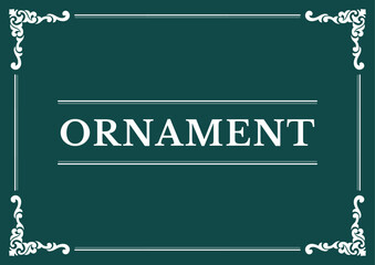 Elegant Ornament Design on Teal Background with Ornamental Corner Accents and Simple Text