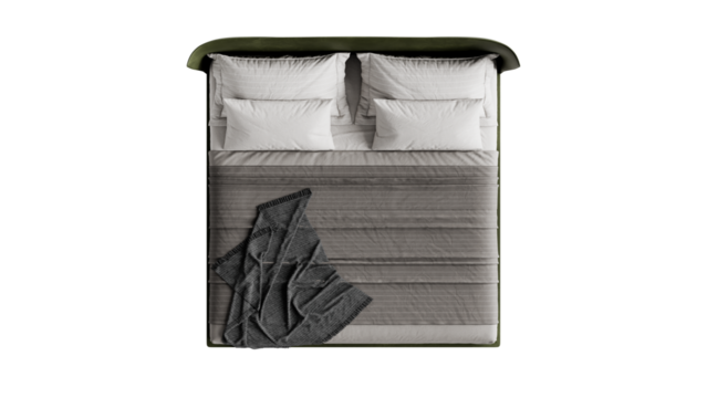 Modern double bed with leather bedding on an isolated background.
