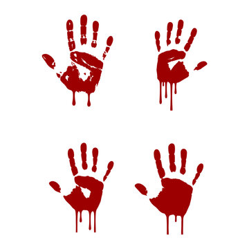 Realistic red bloody human hand print - horror, halloween silhouette