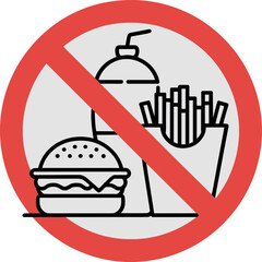 No Junk Food Prohibition Sign Vector Illustration