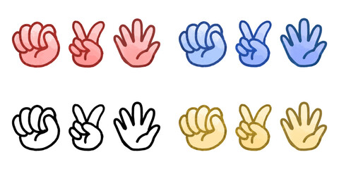 じゃんけん（グー・チョキ・パー）手アイコンセット（ベクター）/Rock Paper Scissors Hand Icon Set Vector