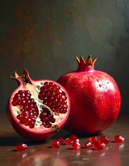 Vibrant Pomegranates - A Still Life of Fresh Fruit and Seeds.
