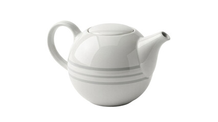 Elegant white ceramic teapot isolated PNG, modern design with handle and spout on transparent...