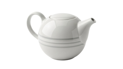Elegant white ceramic teapot isolated PNG, modern design with handle and spout on transparent background, kitchenware for tea preparation