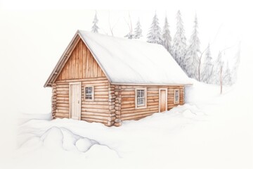 Cozy snowy cabin illustration