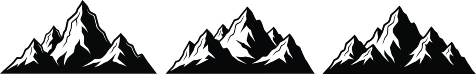 A simple illustration of three black mountain peaks against a white background