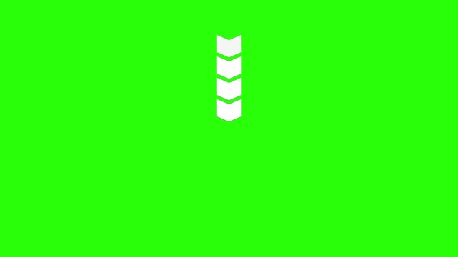 White arrow moving down on green background, downward arrow animation, direction and navigation symbol, progress indicator