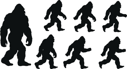 Silhouettes of bigfoot a collection of different poses and perspectives