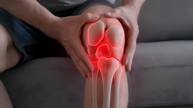 Close Up Of A Person Holding Their Knee Experiencing Pain With Red Inflammation