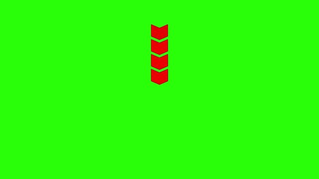 Red arrow moving down on green background, downward arrow animation, direction and navigation symbol, progress indicator