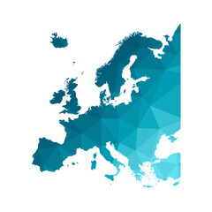 Vector isolated illustration icon with simplified blue silhouette of Europe map. Low poly geometric style. White background