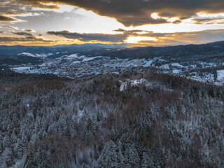 Lot nad Górą Parkową w Krynicy-Zdroju zimą. © rogozinski