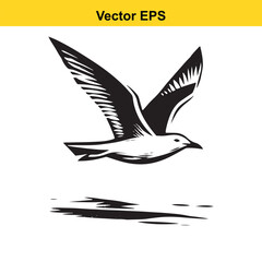 Minimalist flying bird black and white vector graphic design icon
