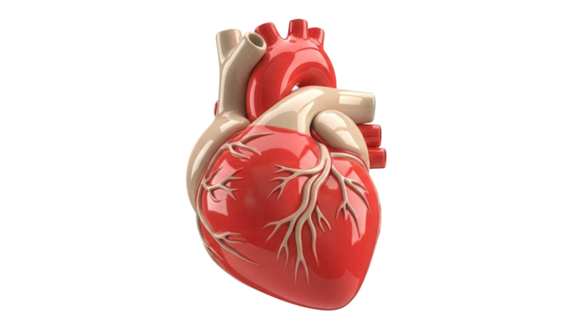 Realistic human heart model isolated PNG, anatomical organ for medical study and educational resources on transparent background
