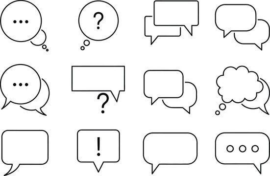 Dialogue Bubble Outline Icons Set with Question, Exclamation Marks on White Background