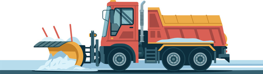 Snow Plow Truck Winter Road Cleaning Vector Illustration