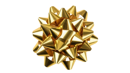 Shiny golden gift bow isolated PNG on transparent background, festive decoration for Christmas and birthday presents