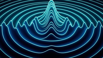 Abstract Blue Light Waves and Ripples on Dark Background.