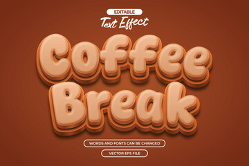 3d Coffee break editable text effect with cartoon text style