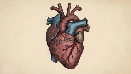 Detailed Anatomical Illustration of a Human Heart on Textured Background