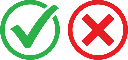 Green Check Mark and Red Cross Circle Shape Design on Transparent Background