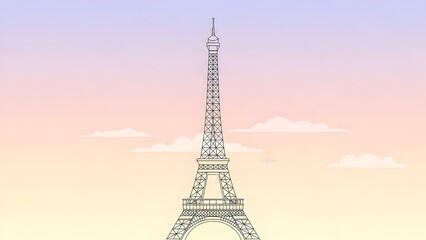 Tower Outline with Colorful Sky at Sunset or Sunrise Illustration