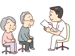 高齢者、受診をする。家族、妻が付き添う