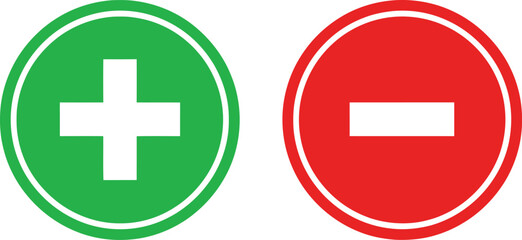 Obraz premium Green Plus and Red Minus Signs Addition, Subtraction Symbols in Circles