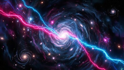 Cosmic Energy Collision in a Swirling Galaxy.