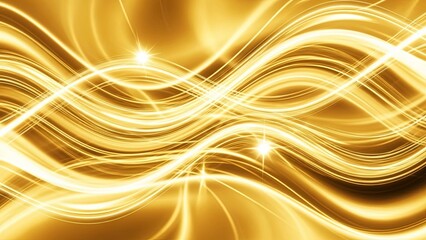 Golden Abstract Wavy Lines and Light Streaks Background.