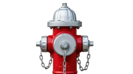 Red fire hydrant isolated PNG on transparent background, emergency equipment for firefighting and water supply, public safety