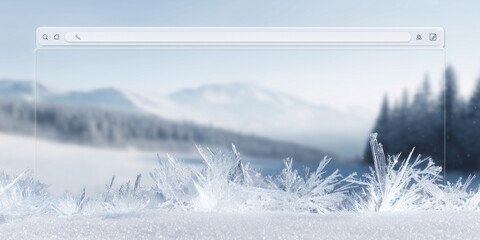 computer screen, frosty texture, gray and white color scheme, abstract background, flat design style, cold winter atmosphere, suitable for website banner, social media header, app UI