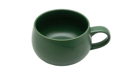 Green ceramic mug isolated PNG, stylish cup with handle on transparent background for hot beverages and cozy home decor