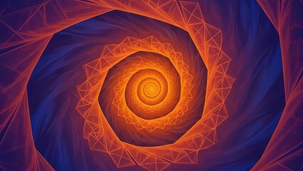Vibrant Abstract Spiral Tunnel with Orange and Blue Hues.