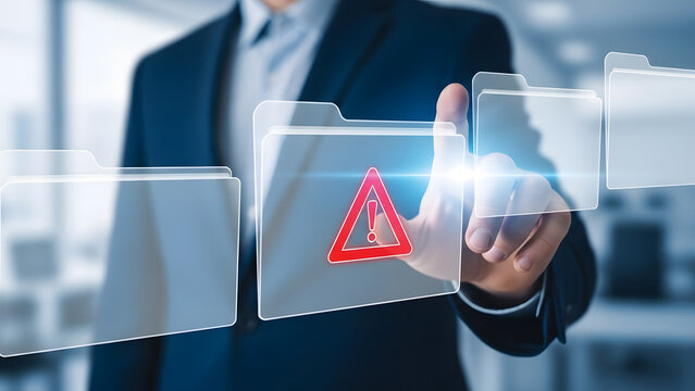 Businessperson interacting with digital data visualization interface - Powered by Adobe