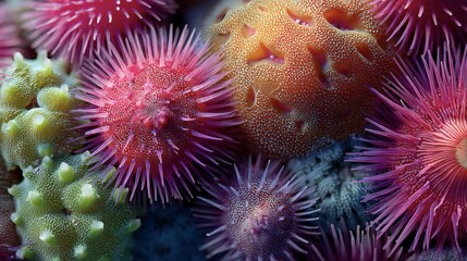Vibrant Ocean Macro: Spiky Urchins & Textured Coral
