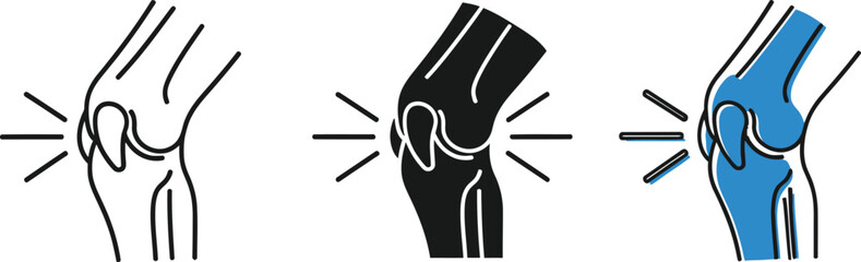 Human Knee Joint Pain Set Medical Outline Style Knee Ache on Transparent Background