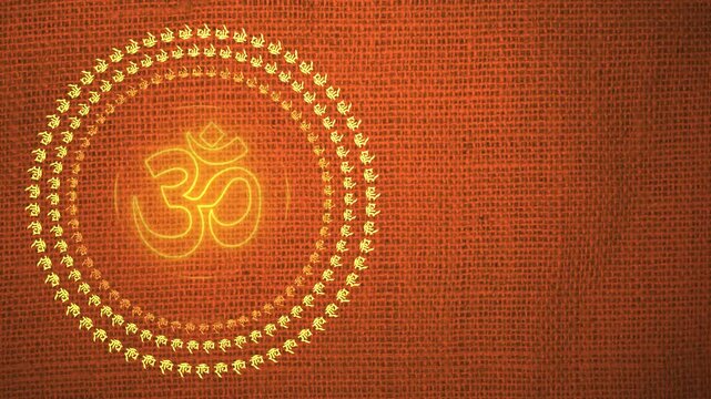Om Symbol and Radhe Radhe Rotating Text Hindu Background 4K Loop