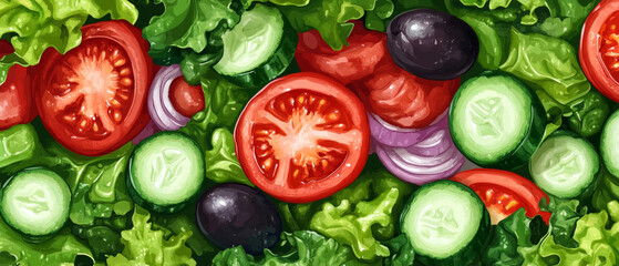 Fresh vegetables on bright green leaves create an appetising composition, ideal as a backdrop for culinary blogs or healthy eating advertisements.