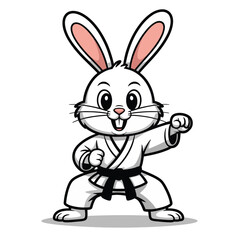 Obraz premium Cute Cartoon Rabbit Warrior Demonstrating Karate Martial Arts.