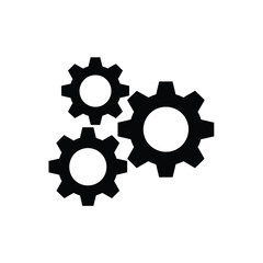 Three interlocking black gears on a white background